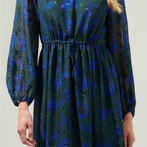 Sugar lips foral dress mini ruffle button tie waist small sweet water blue green